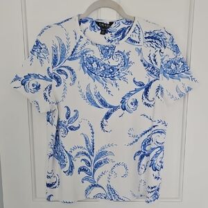 Ralph Lauren White Tee with Blue Paisley Print